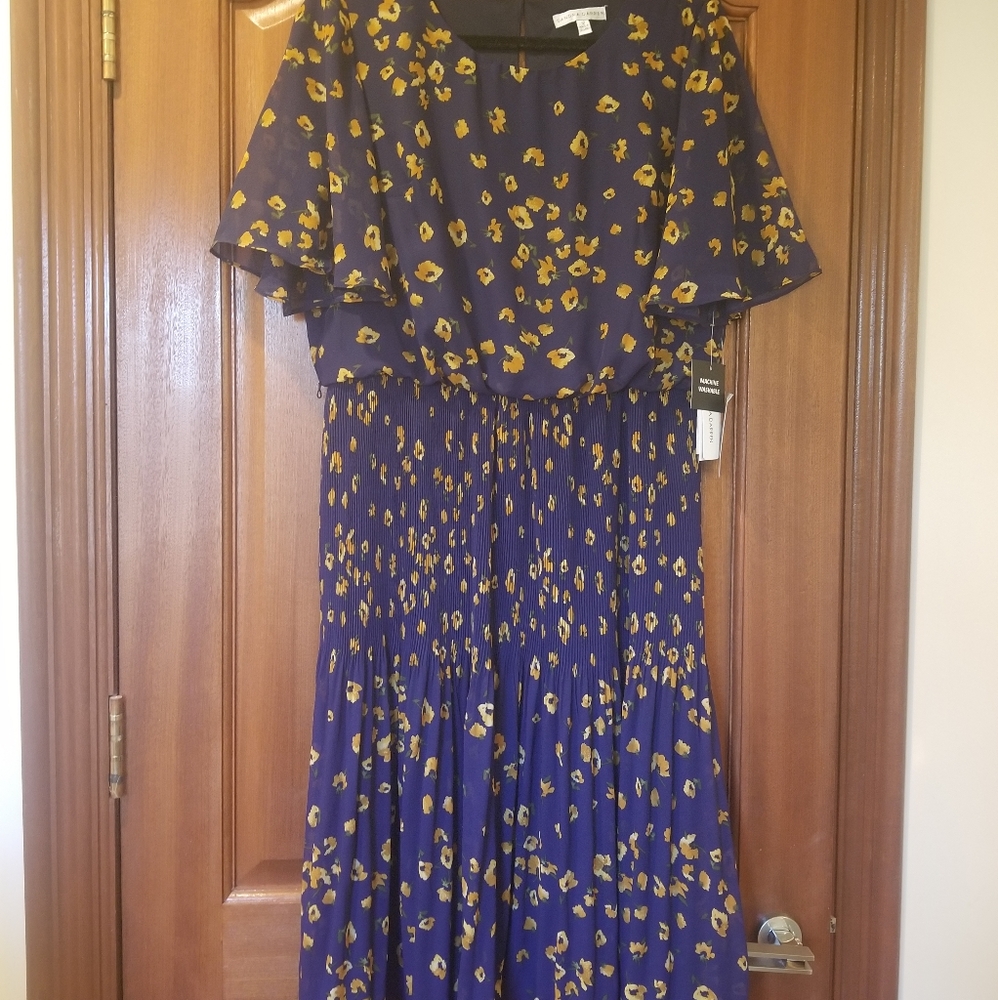 Sandra Darren short sleeve pleated midi floral dress size 12